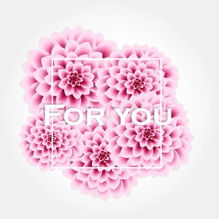 Stylish vector poster with beautiful flowers - pink dahlia and place for text. Vintage greeting card. Vector illustrationのイラスト素材