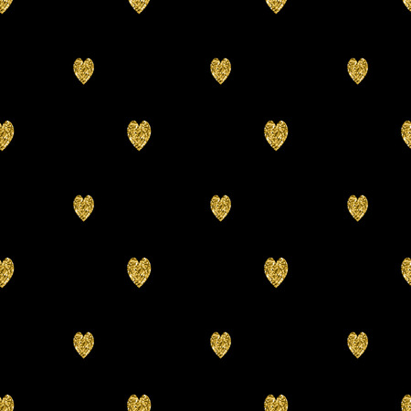 Seamless pattern with gold glitter textured hearts. Vector backgroundのイラスト素材
