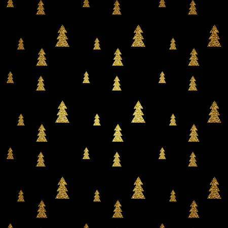 Seamless pattern of gold Christmas tree on black background. Elegant pattern for Christmas or New year background, festive banner, card, invitation, postcard. Vector illustration.のイラスト素材