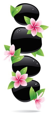 Spa background of black pebbles decorated with flowersのイラスト素材