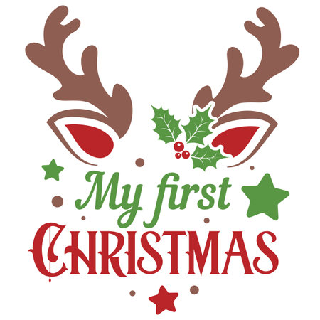 My first Christmas vector illustration with cute deer face. Kids Christmas design isolated good for Xmas greetings cards, poster, print, sticker, invitations, baby t-shirt, mug, gifts.のイラスト素材