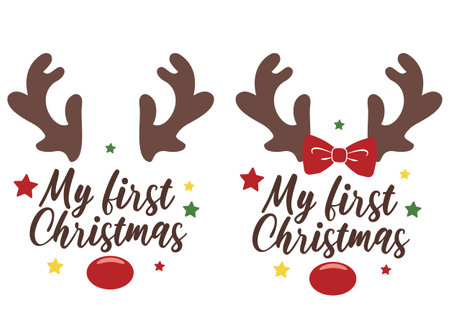 My first Christmas vector illustration with cute deer face. Kids Christmas design isolated good for Xmas greetings cards, poster, print, sticker, invitations, baby t-shirt, mug, gifts.のイラスト素材