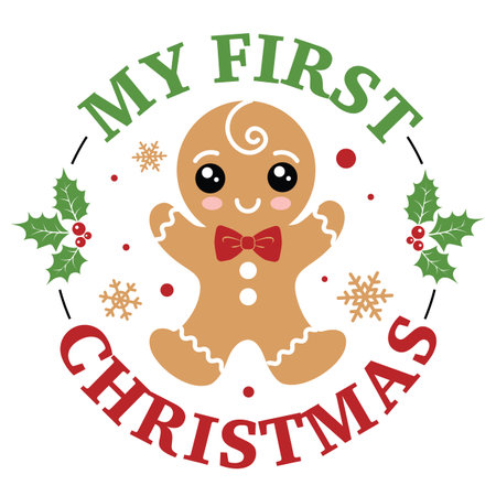 My first Christmas vector illustration with cute boy ginger men. Kids Christmas design isolated good for Xmas greetings cards, poster, print, sticker, invitations, baby t-shirt, mug, gifts.のイラスト素材