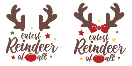 Cutest reindeer of all vector illustration with cute deer horns. Kids Christmas design isolated good for Xmas greetings cards, poster, print, sticker, invitations, baby t-shirt, mug, gifts.のイラスト素材
