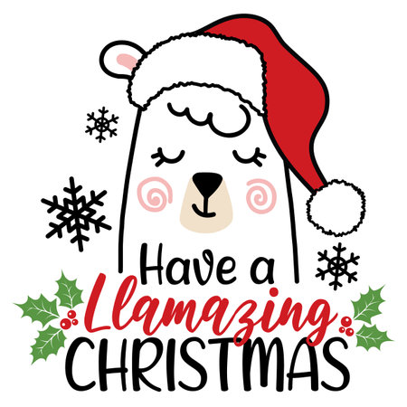 Have a Llamazing Christmas vector illustration with funny llama and snowflakes. Kids Christmas number design isolated good for Xmas greetings cards, poster, print, sticker, invitations, baby t-shirt, mug, gifts.のイラスト素材