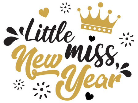 Little Miss New Year vector illustration with crown. Boys New Year design isolated good for greetings cards, poster, print, sticker, invitations, baby t-shirt, mug, gifts.のイラスト素材
