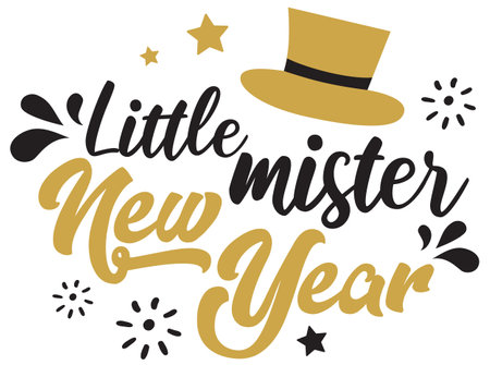 Little Mister New Year vector illustration with hat. Boys New Year design isolated good for greetings cards, poster, print, sticker, invitations, baby t-shirt, mug, gifts.のイラスト素材