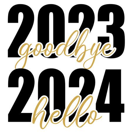 Goodbye 2023 Hello 2024 vector illustration. Happy New Year design isolated good for greetings cards, poster, print, sticker, invitations, baby t-shirt, mug, gifts.のイラスト素材