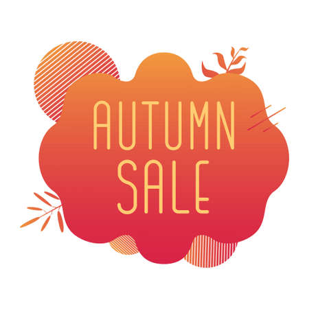 Autumn sale. Simple and modern abstract background with interesting shapes. Leaves, lines and circles. Gradient yellow, red and orange. Fall. Season. Business.のイラスト素材