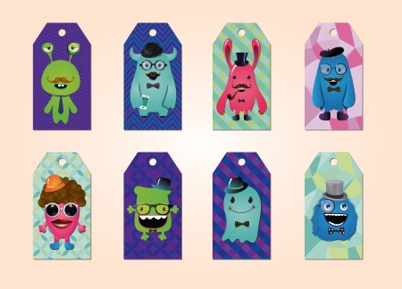 Tags collection with hipster monsters, geometric patternsのイラスト素材