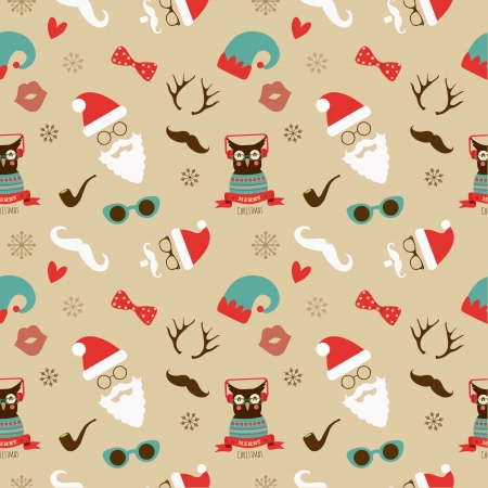 Vector Christmas Hipster Vintage Seamless Pattern, Backgroundのイラスト素材