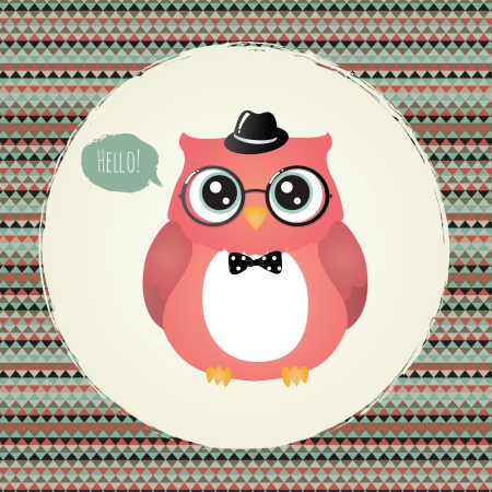 Vector Hipster Owl greeting card design illustrationのイラスト素材