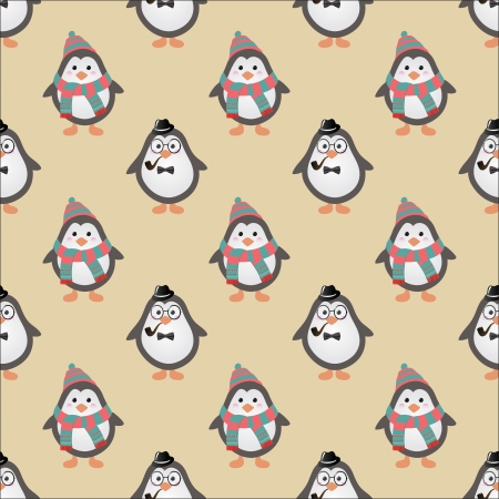 Cute Hipster Penguins Seamless . Vector Illustrationのイラスト素材