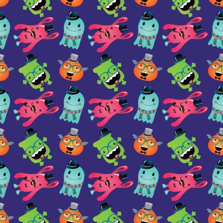 Vector Cute Retro Hipster Monsters Seamless Pattern, Backgroundのイラスト素材