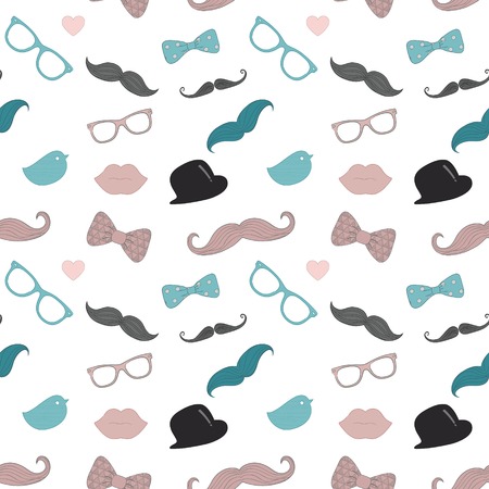 Colourful Vintage Seamless Background Pattern with Cute Retro Hipster Doodle Iconsのイラスト素材
