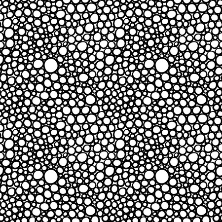 abstract hand drawn black and white circles seamless background pattern with pattern swatchのイラスト素材