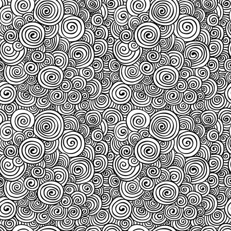 abstract hand drawn black and white circles seamless background pattern with pattern swatchのイラスト素材