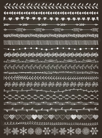 Hand-Drawn Doodle Seamless Borders. Decorative Flourish Chalk Drawing. Vector Illustration.のイラスト素材