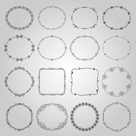 Collection of Hand Drawn Doodle Vintage Borders and Frames. Vector Illustrationのイラスト素材