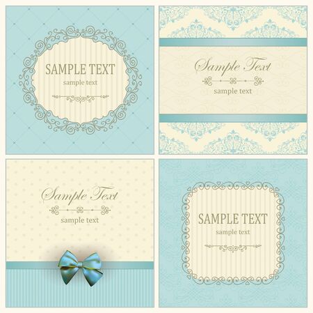 Vintage Invitation Cards with Decorative Hand Drawn Floral Patterns and Frames. Vector Illustrationのイラスト素材