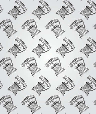 Vintage Seamless Hand Sketched Doodle Pattern with Old Telephone. Vector Illustration with Swatches. Transparent Backgroundのイラスト素材