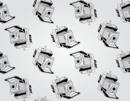 Vintage Seamless Hand Sketched Doodle Pattern with Retro Cameras. Vector Illustration with Swatches. Transparent Backgroundのイラスト素材