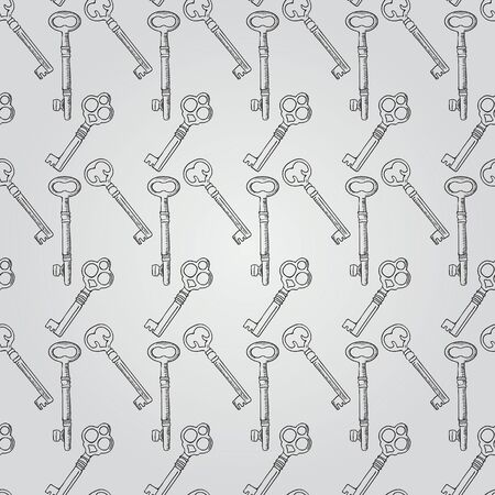 Vintage Seamless Hand Sketched Doodle Pattern with Retro Keys. Vector Illustration with Swatches. Transparent Backgroundのイラスト素材
