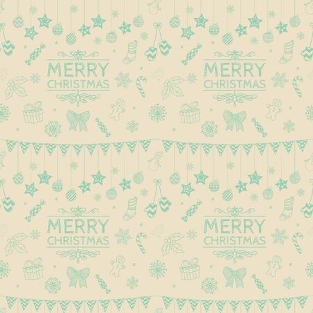 Subtle Colorful Xmas Doodle Christmas Seamless Background Pattern. Hand Drawn Vector Illustration. Pattern Swatchesのイラスト素材