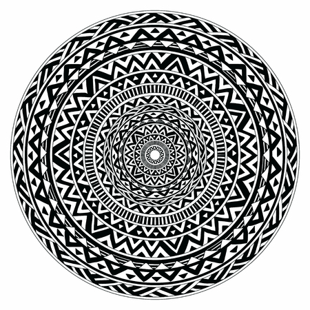Vector tribal folk aztec geometric pattern in circleのイラスト素材