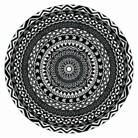 Vector tribal folk aztec geometric pattern in circleのイラスト素材