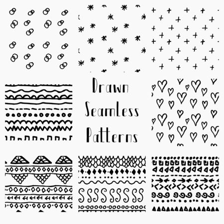 Vector Abstract Hand Drawn Black Seamless Patternsのイラスト素材