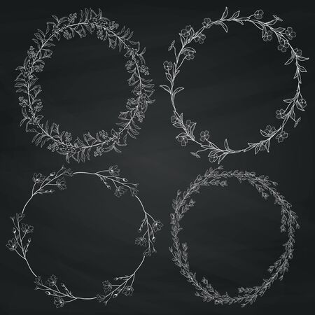 Doodle Wreaths with Branches, Herbs, Plants and Flowersのイラスト素材