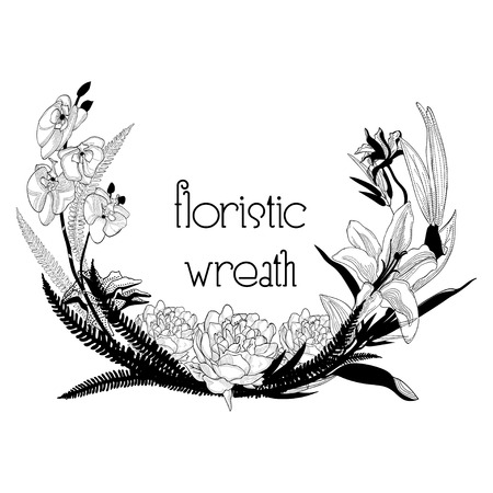 Delicate Floristic Wreath. Flower Design Frame Elementのイラスト素材