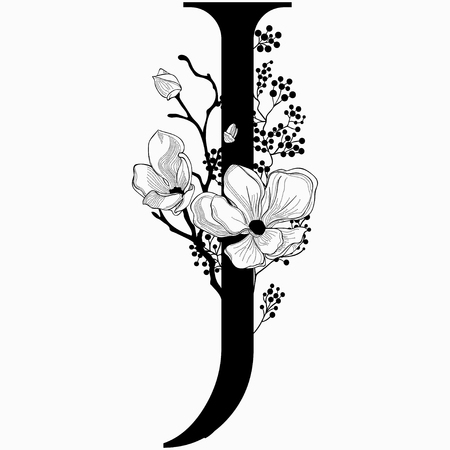 Vector Hand Drawn floral J monogram and logoのイラスト素材