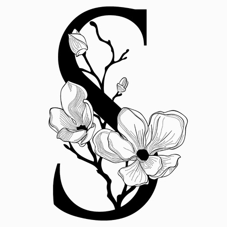 A Vector Hand Drawn floral uppercase S monogram and logoのイラスト素材