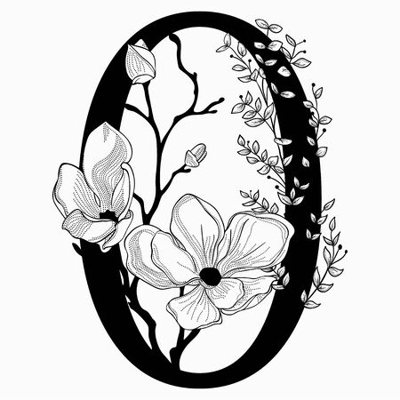 A Vector Hand Drawn floral Zero monogram and logoのイラスト素材