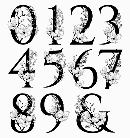 A Vector Hand Drawn floral Numbers monograms and logoのイラスト素材