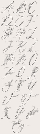 Vector Hand Drawn Flowered Alphabet Monogram and logoのイラスト素材