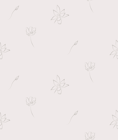 Vector Seamless Pattern with Drawn Flowers, Floralsのイラスト素材