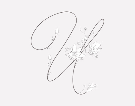 Vector Hand Lettering floral U monogram and logoのイラスト素材