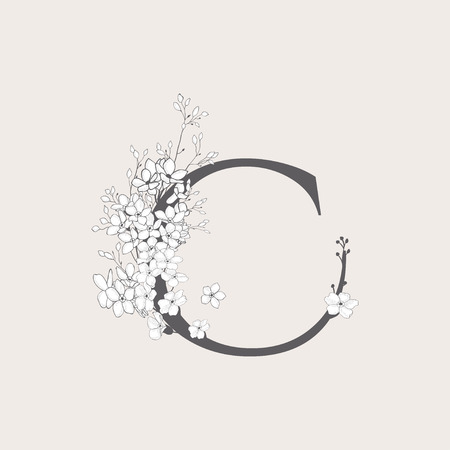 Vector Blooming Floral Initial C Monogram and Logoのイラスト素材