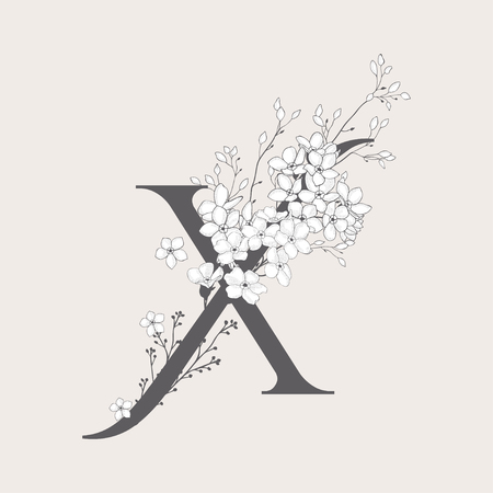 Vector Blooming Floral Initial X Monogram and Logoのイラスト素材