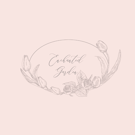 Vector Floristic Feminine Brand Logo Template Frame.のイラスト素材