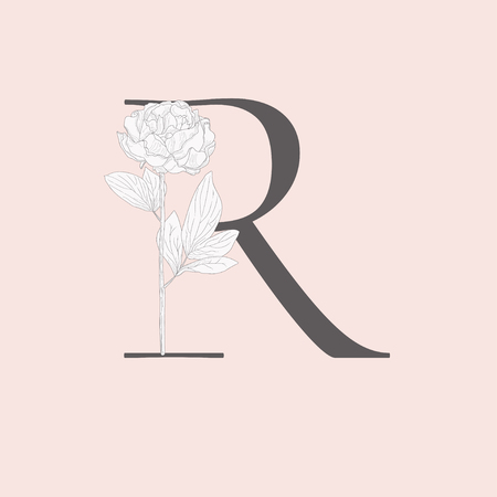 Vector Blooming Floral Initial R Monogram and Logoのイラスト素材