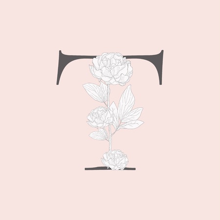 Vector Blooming Floral Initial T Monogram and Logoのイラスト素材