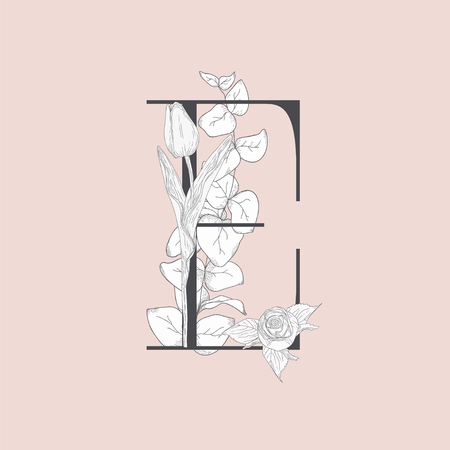 Vector Blooming Floral Elegant E Monogram and Logoのイラスト素材