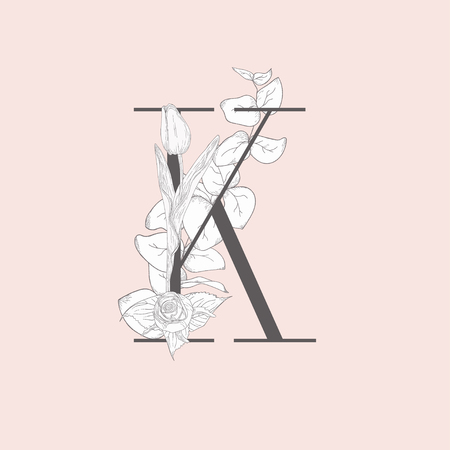 Vector Blooming Floral Elegant K Monogram and Logoのイラスト素材