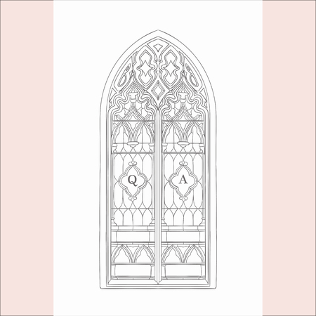 Vector Hand Drawn Old Gothic Window Illustrationのイラスト素材