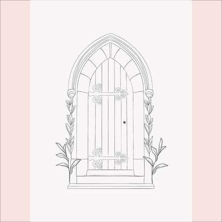 Gothic Gate. Hand Drawn Sketch Vintage Doors.のイラスト素材
