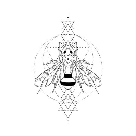 Abstract black honey bee vector illustration and line art logo design elementsのイラスト素材